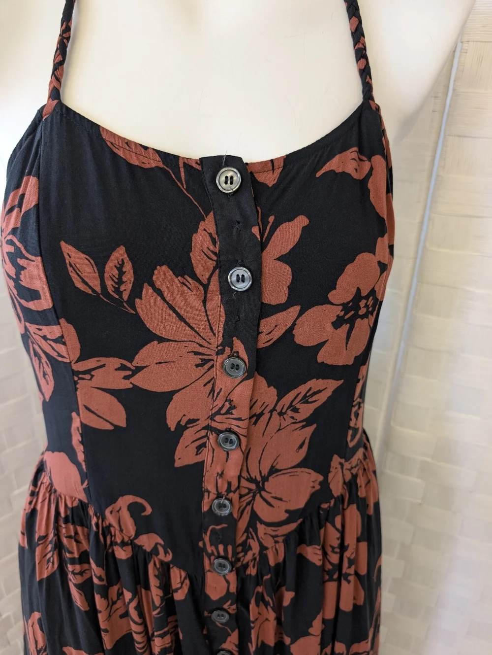 FREE PEOPLE Black Floral Button-Front Maxi Dress -Terra Cotta Rust Floral XL - Picture 2 of 6